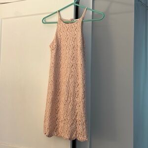 Monteau blush pink lace dress size extra small with scalloped bottom